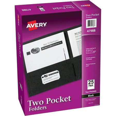 AVERY Folder, 2-Pocket, Letter, Blk 25PK AVE47988